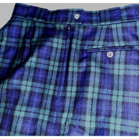 CORBIN LTD 100% Wool Blue/Green Tartan Plaid Pencil Skirt with Pockets Size 8 - Picture 3 of 4